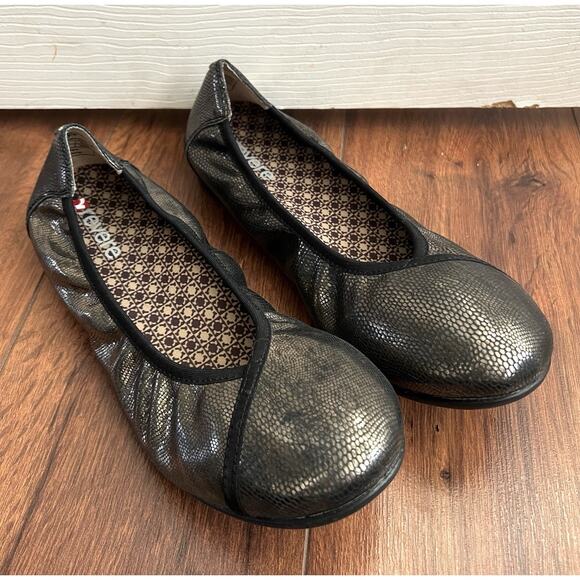 REVERE Nairobi Metallic Lizard Print Leather Comfort Ballet Flats Shoes Sz 39 - Picture 2 of 11